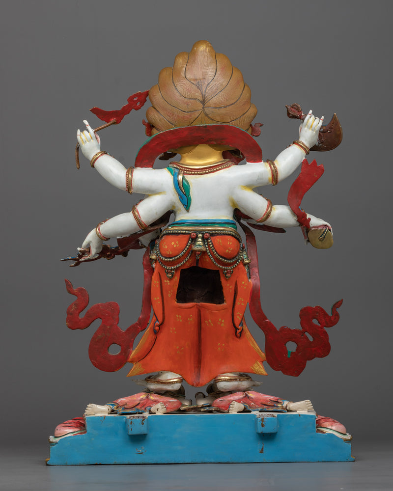 White Six-Armed Mahakala Statue in 24K Gold | A Potent Protector in Vajrayana Buddhism