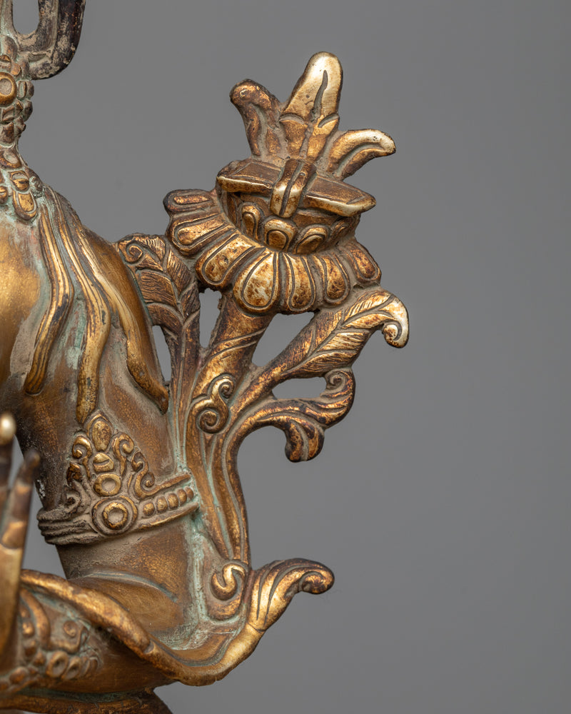 Manjushri Antique Finished Statue in 24K Gold | Embodiment of Transcendent Wisdom