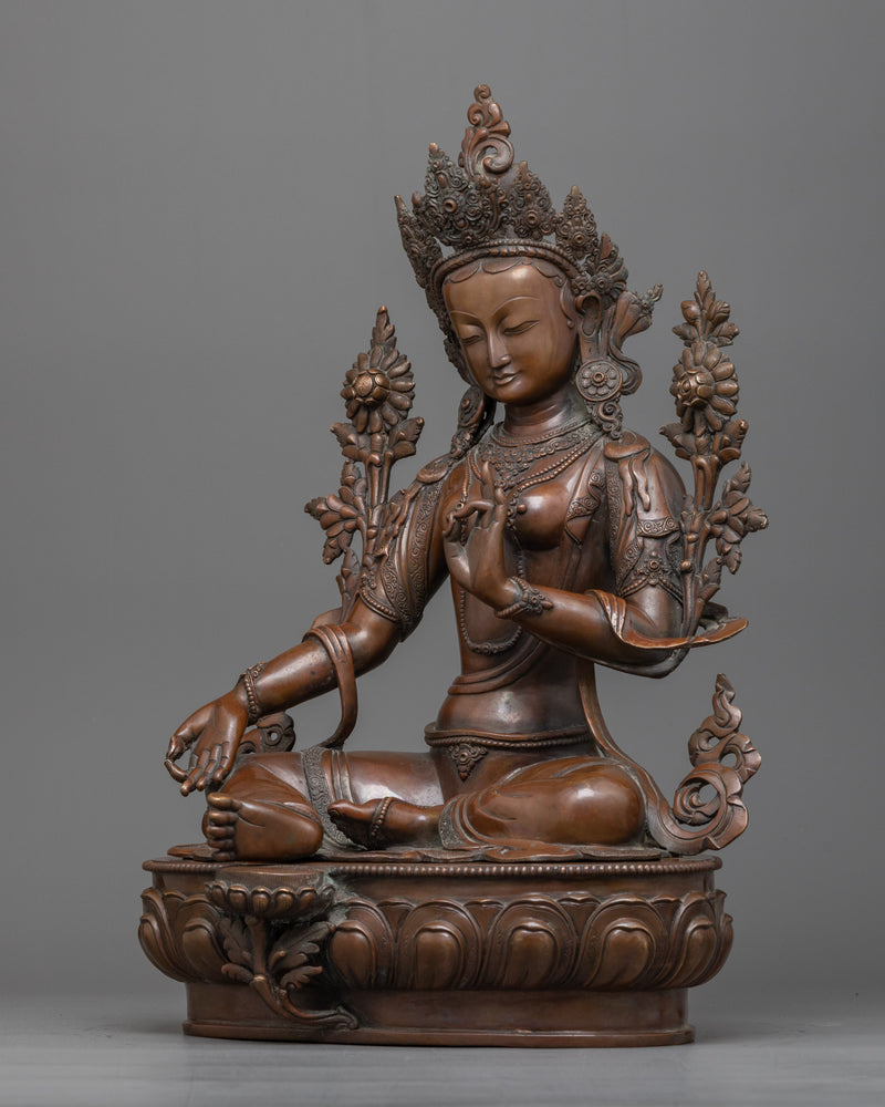 green-tara-oxidized copper sculpture