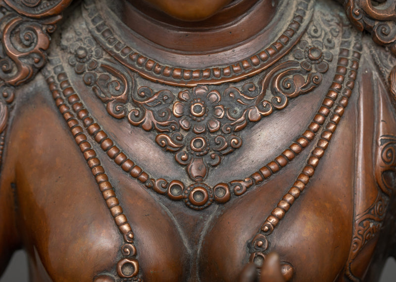 Green Tara Oxidized Copper Sculpture | A Symbol of Active Compassion and Protection