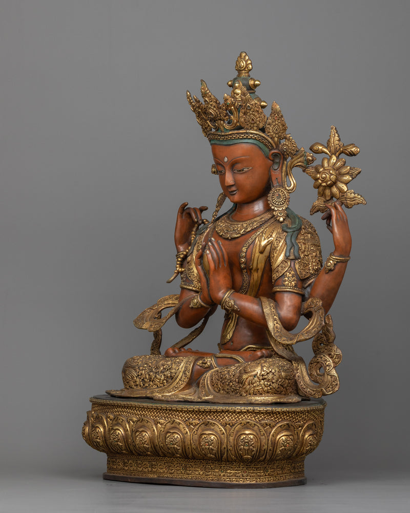 antique-finished-4-armed-chenrezig-sculpture