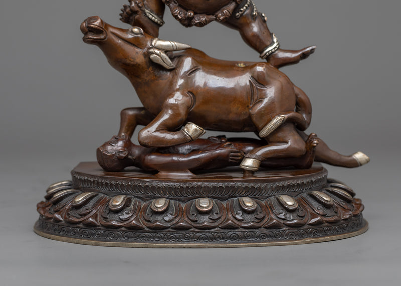 Yamantaka with Consort Statue in Silver | A Powerful Union in Vajrayana Buddhism