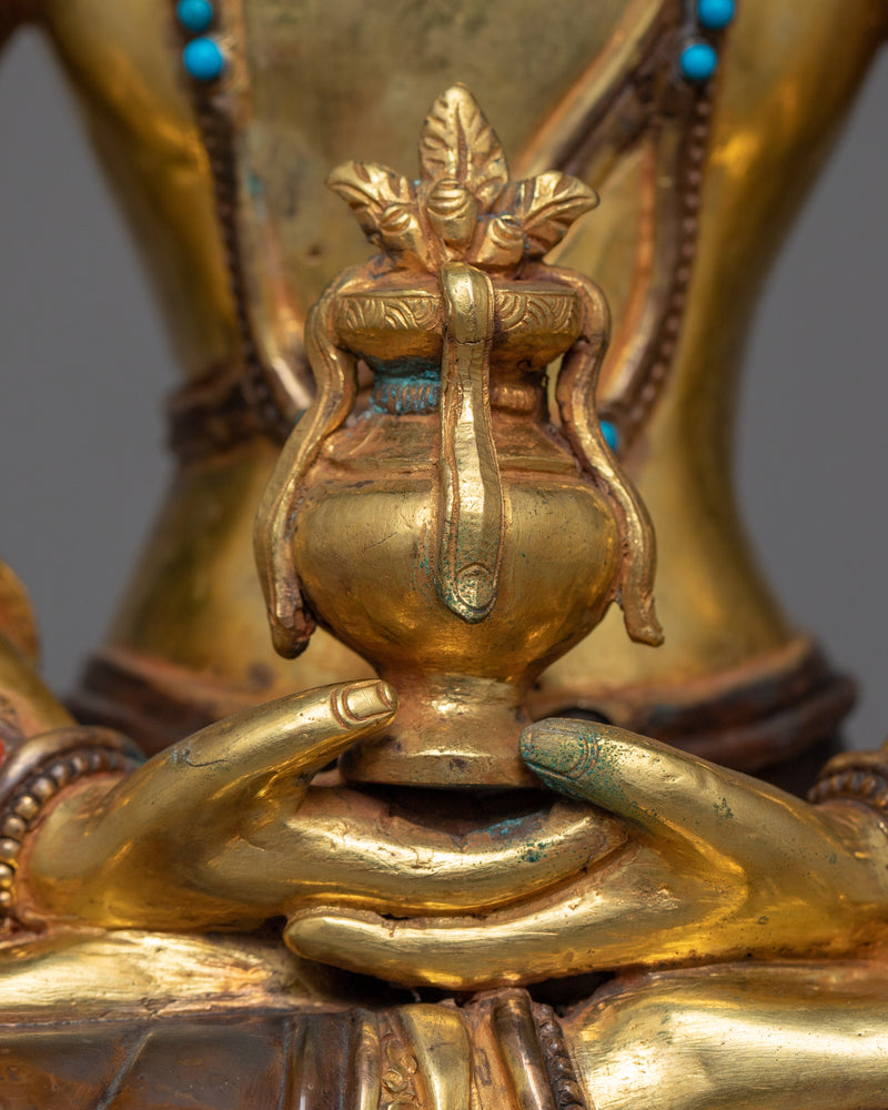 Amitayus Buddha Art in 24K Gold Gilded Oxidized Copper | Himalayan Artwork