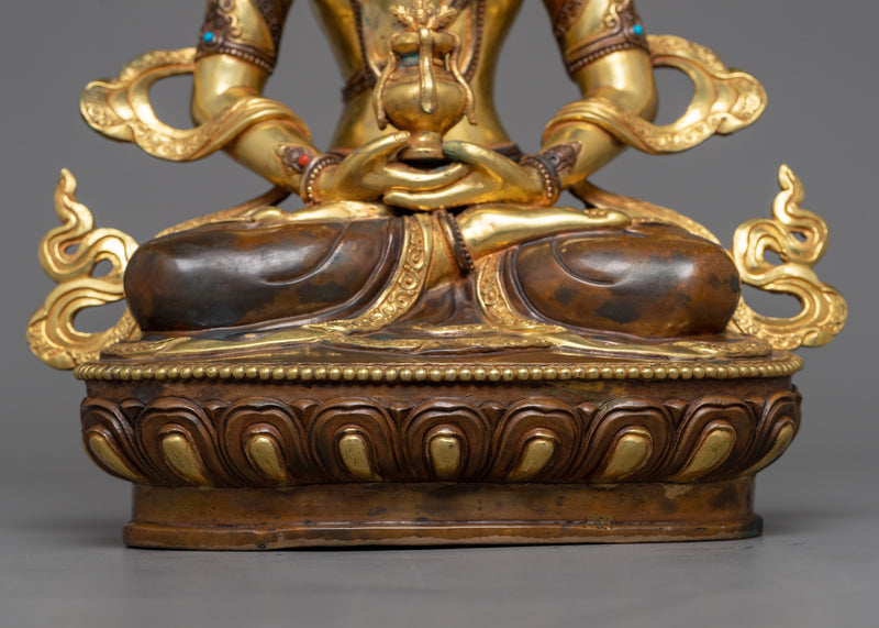 Amitayus Buddha Art in 24K Gold Gilded Oxidized Copper | Himalayan Artwork