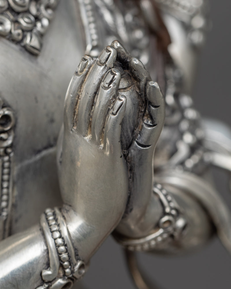 Chenrezig Buddha Statue in Silver | A Vision of Compassion and Empathy