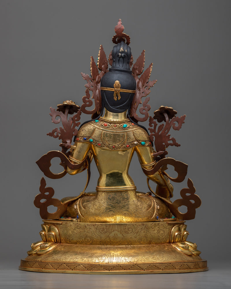 White Tara Gilt Statue in Triple-Layered 24K Gold | A Symbol of Healing and Compassion