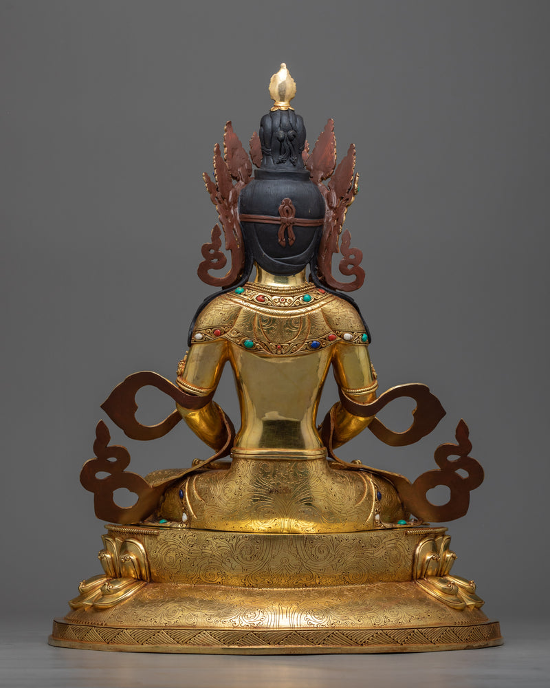 Amitayus Gilt Statue in Triple-Layered 24K Gold | An Icon of Longevity and Spiritual Insight