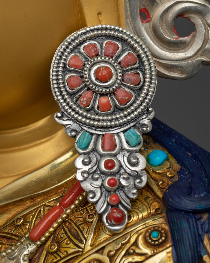 Exquisite Guru Rinpoche Statue with Gemstone Embellishments | Himalayan Artwork