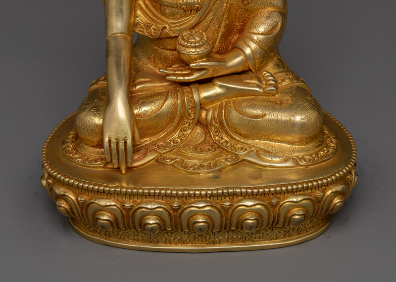 9-Inch Shakyamuni Buddha Statue in Radiant 24K Gold | Himalayan Artwork