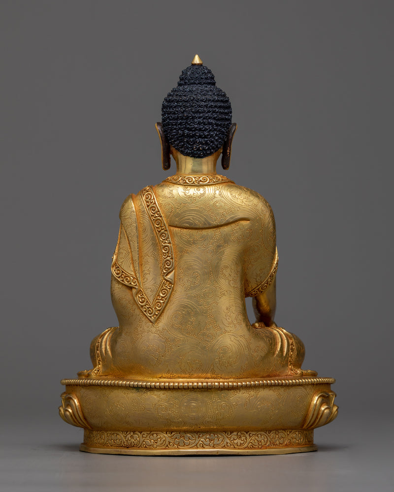 9-Inch Shakyamuni Buddha Statue in Radiant 24K Gold | Himalayan Artwork