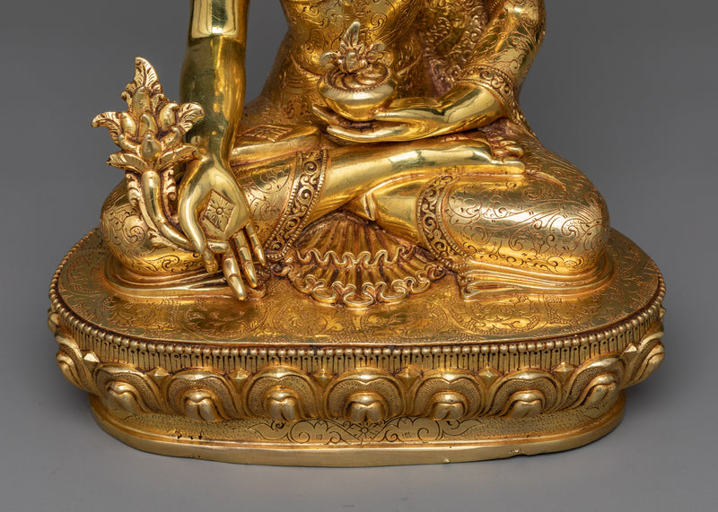 Buddha of Medicine Bhaisajyaguru Statue | Gleaming 24K Gold Gilded