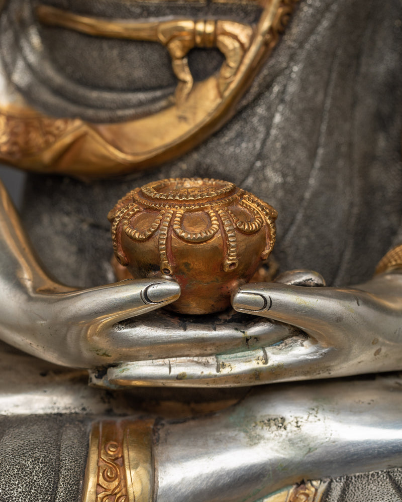 Tibetan Amitabha Buddha Sculpture | 24K Gold and Silver Plating