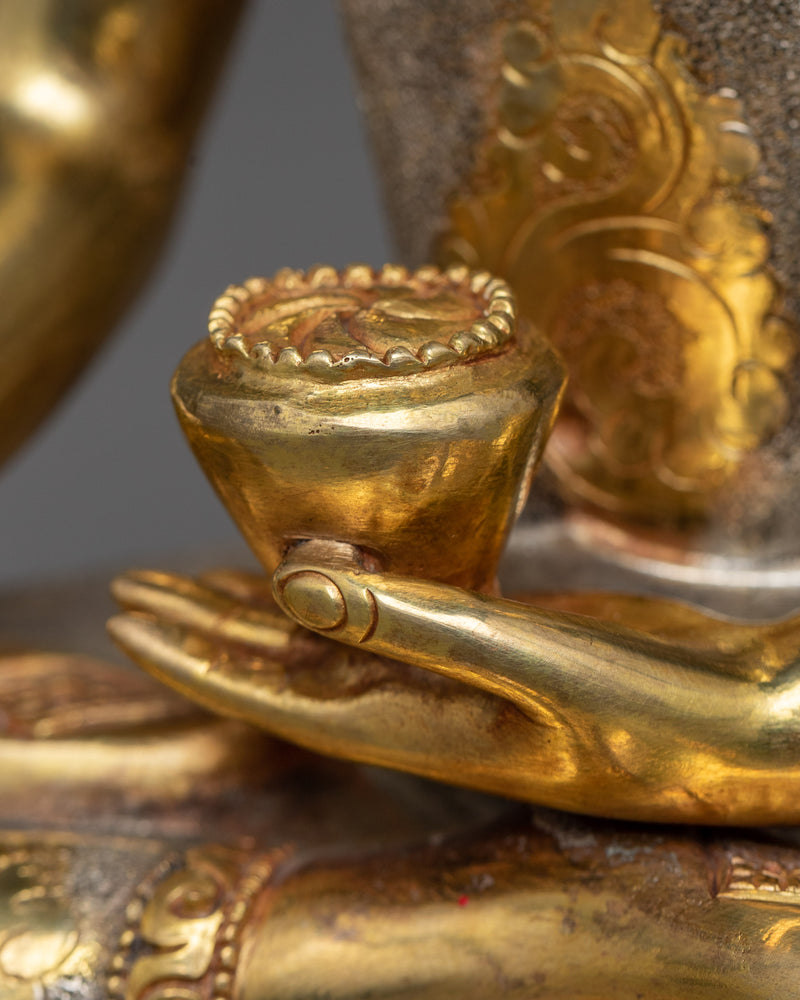 Shakyamuni Buddha Sculpture | 24K Gold and Silver Plated| Himalayan Art