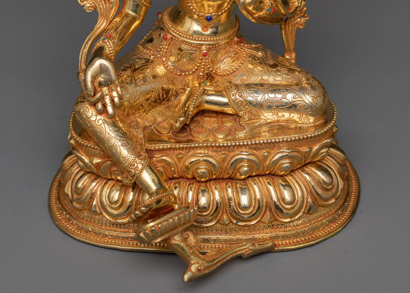 Arya Green Tara Sculpture in 24K Gold | A Beacon of Compassion