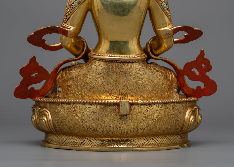 Longlife Buddha Amitayus Statue in Radiant 24K Gold | Traditionally Hand-carved Art