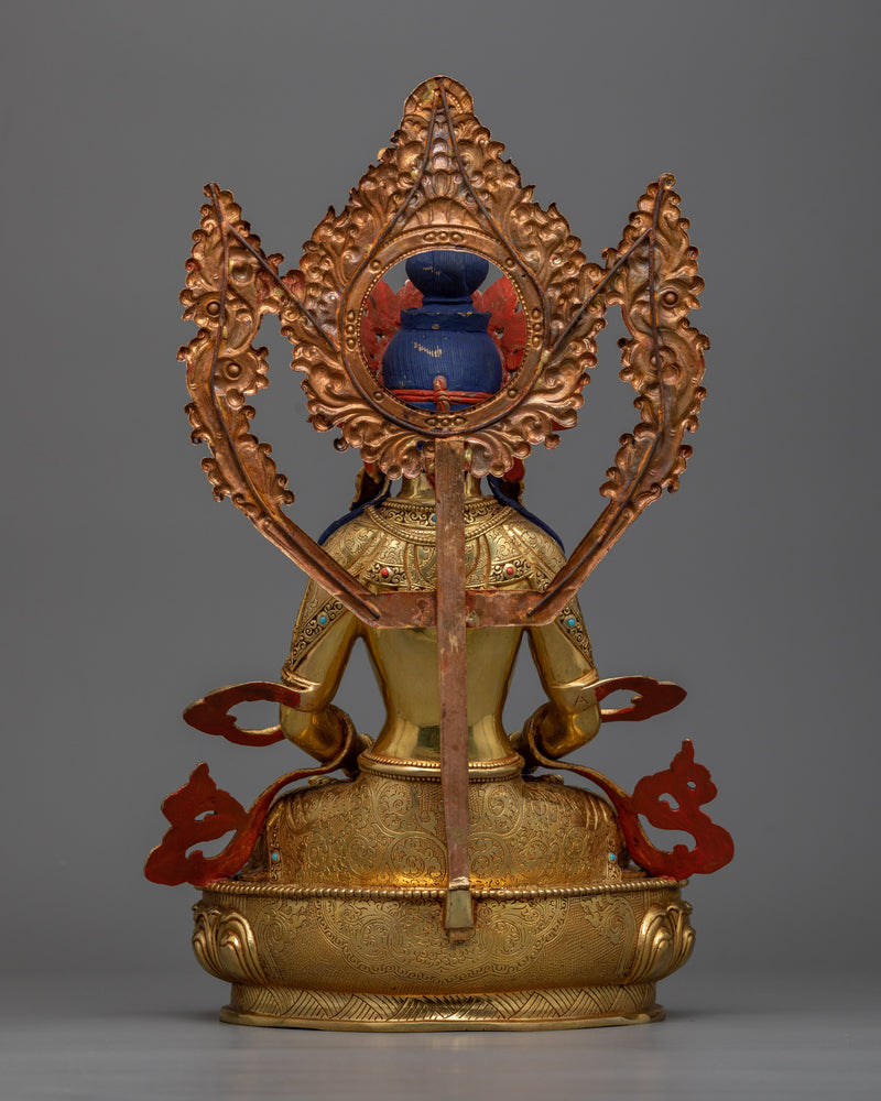 Longlife Buddha Amitayus Statue in Radiant 24K Gold | Traditionally Hand-carved Art