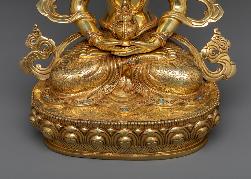 Longlife Buddha Amitayus Statue in Radiant 24K Gold | Traditionally Hand-carved Art