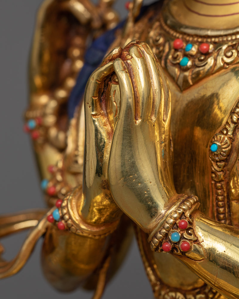 Bodhisattva of Compassion Chenrezig Statue | Embodiment of Compassion in 24K Gold