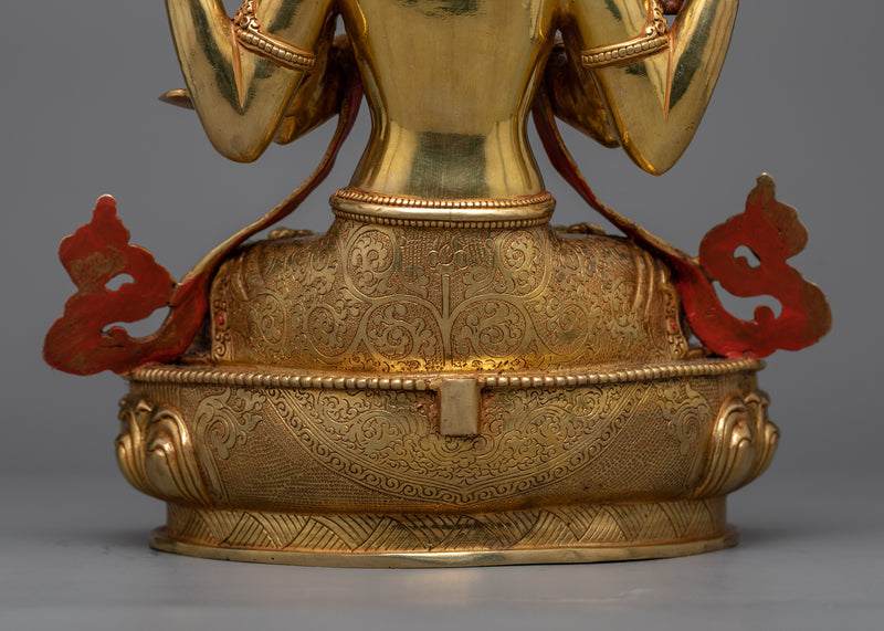 Bodhisattva of Compassion Chenrezig Statue | Embodiment of Compassion in 24K Gold