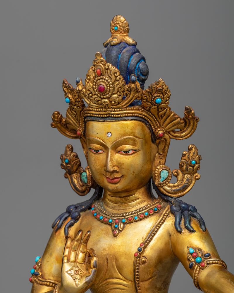 Antique-Finished Bodhisattva Sculpture in 24K Gold | A Shrine's Spiritual Jewel