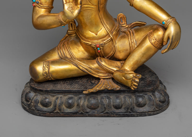 Antique-Finished Bodhisattva Sculpture in 24K Gold | A Shrine's Spiritual Jewel