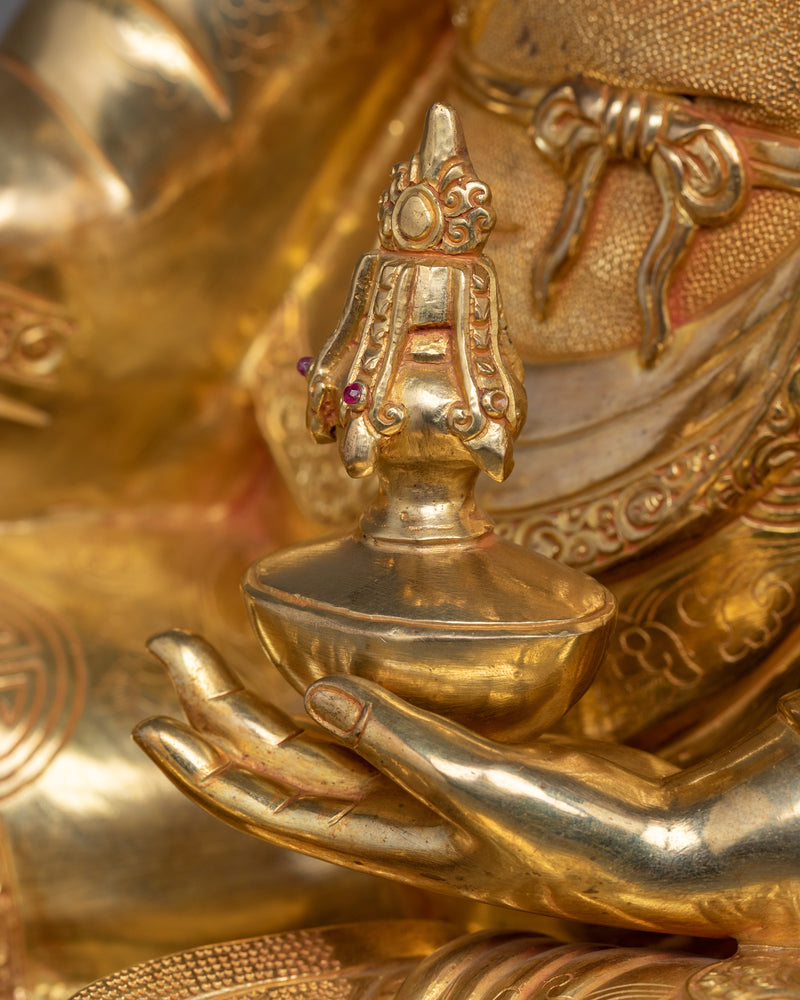 Guru Rinpoche Gilt Sculpture in 24K Gold | A Beacon of Vajrayana Buddhism