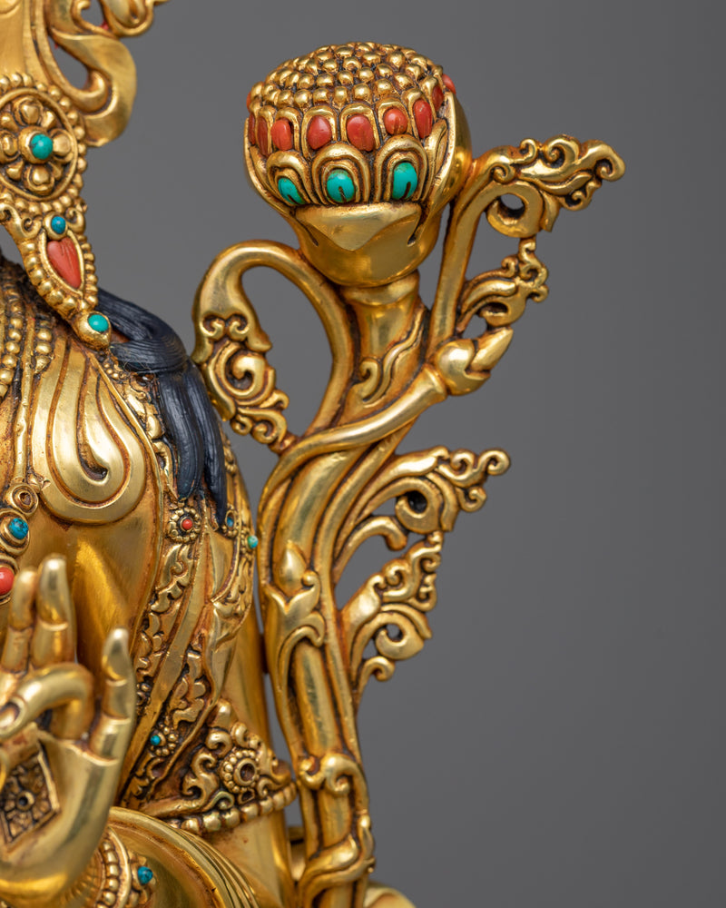 Green Tara Gilt Sculpture | Divine Femininity in 24K Gold