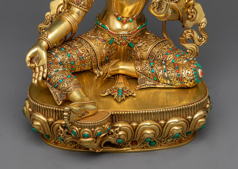 Green Tara Gilt Sculpture | Divine Femininity in 24K Gold