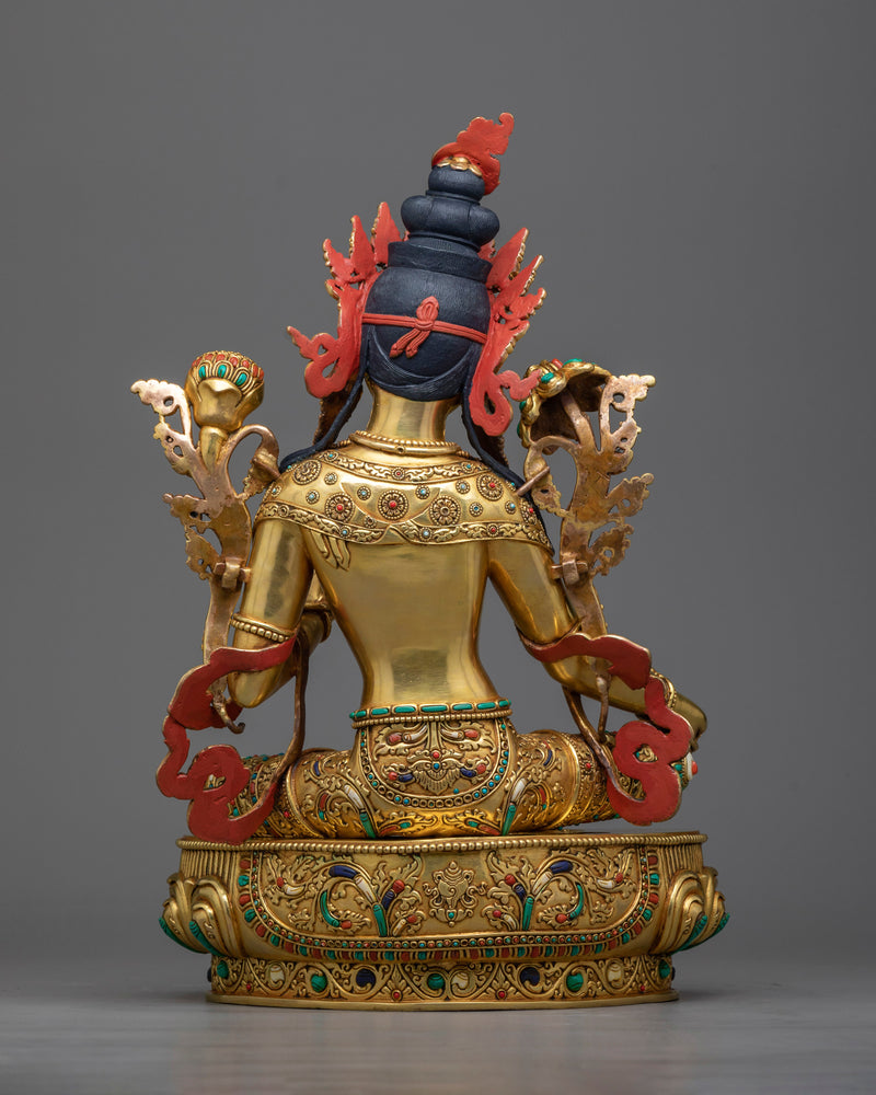 Green Tara Gilt Sculpture | Divine Femininity in 24K Gold