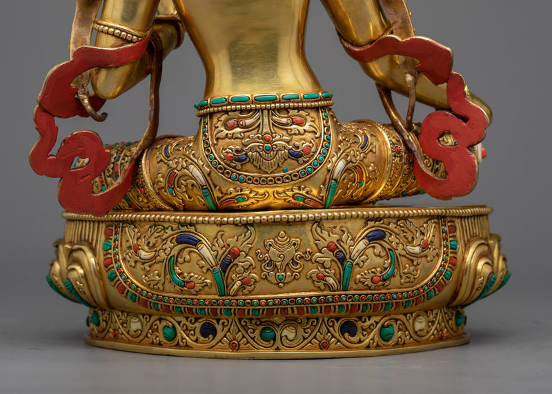 Green Tara Gilt Sculpture | Divine Femininity in 24K Gold