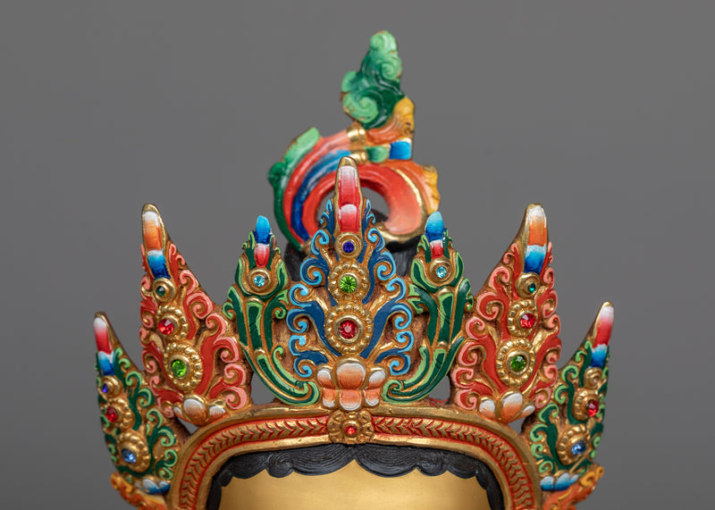 Green Tara Painted Statue | A Majestic Portrait in 24K Gold and Vivid Hues