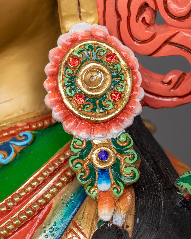 Green Tara Painted Statue | A Majestic Portrait in 24K Gold and Vivid Hues