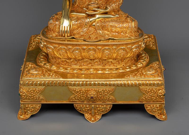 Crown Shakyamuni Buddha on Throne | A Regal Representation in 24K Gold