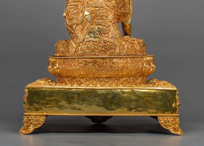 Crown Shakyamuni Buddha on Throne | A Regal Representation in 24K Gold