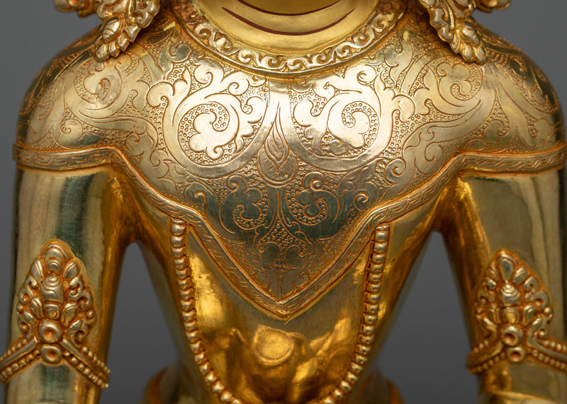 Crown Shakyamuni Buddha Gilt Statue | Divine Wisdom in 24K Gold