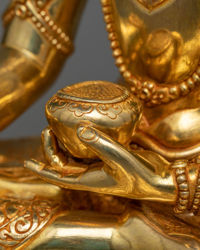 Crown Shakyamuni Buddha Gilt Statue | Divine Wisdom in 24K Gold