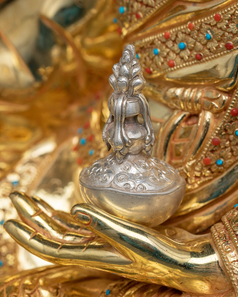 Guru Rinpoche Gold Gilded Sculpture | A Beacon of Tantric Wisdom