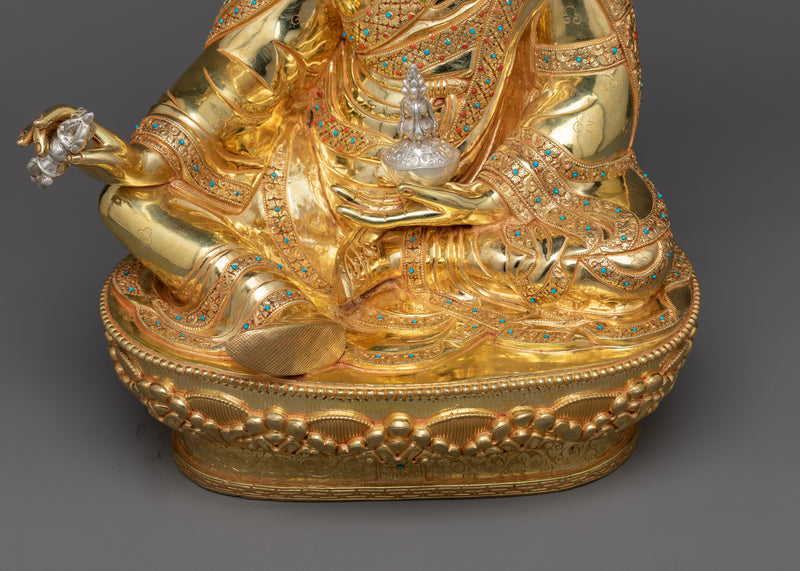 Guru Rinpoche Gold Gilded Sculpture | A Beacon of Tantric Wisdom