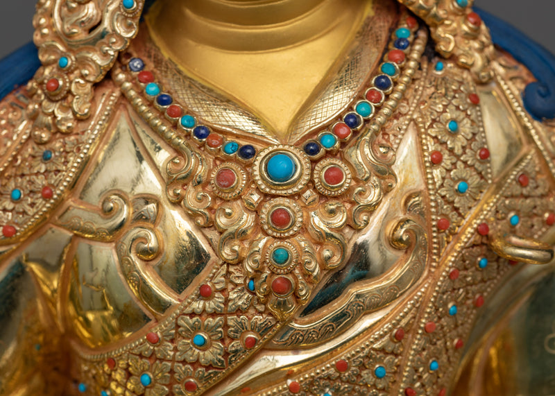 Guru Rinpoche Gold Gilded Sculpture | A Beacon of Tantric Wisdom