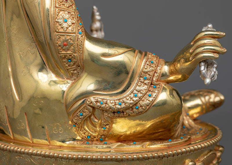 Guru Rinpoche Gold Gilded Sculpture | A Beacon of Tantric Wisdom