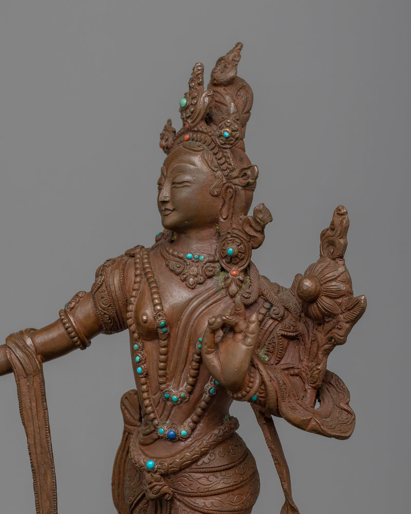 White Tara (Sita Tara) Statue | Oxidized Copper Symbol of Compassion and Longevity