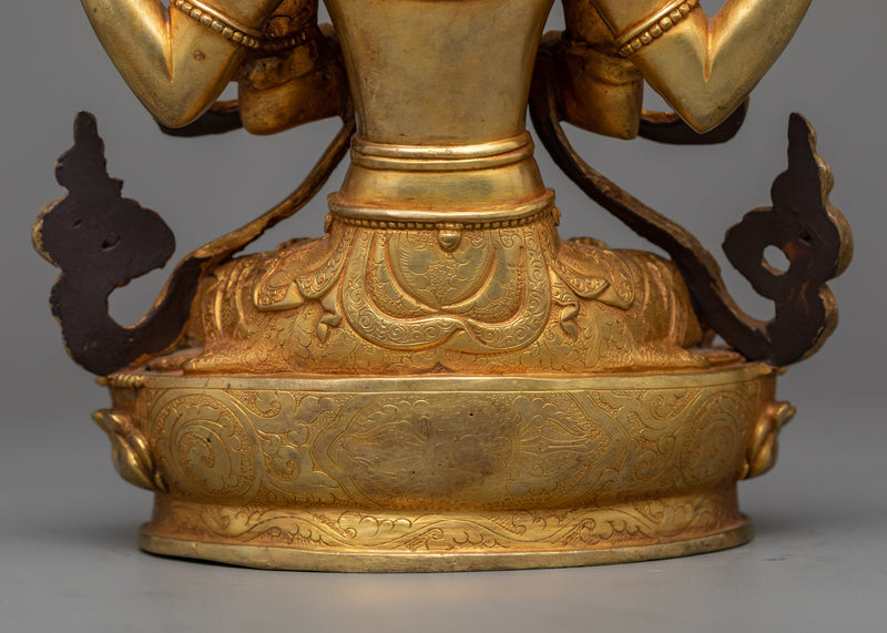 Compassion Deity Chenrezig Statue | A Radiant Symbol of Loving-Kindness in 24K Gold