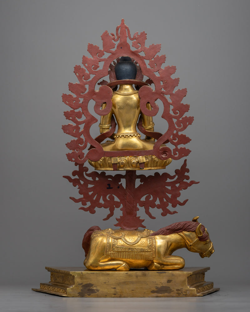 Ratnasambhava Buddha on Horse Statue | A Majestic 24K Gold Gilded Masterpiece