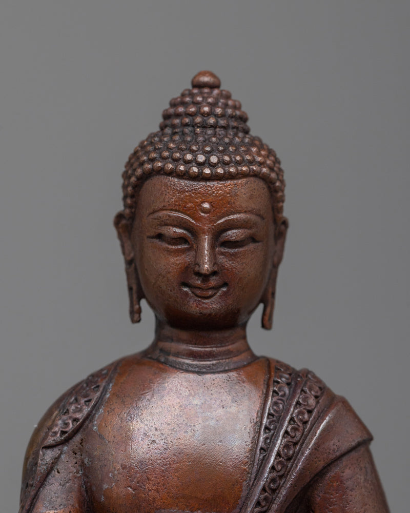 Shakyamuni Buddha Statue | A Compact Oxidized Copper Representation of Enlightenment