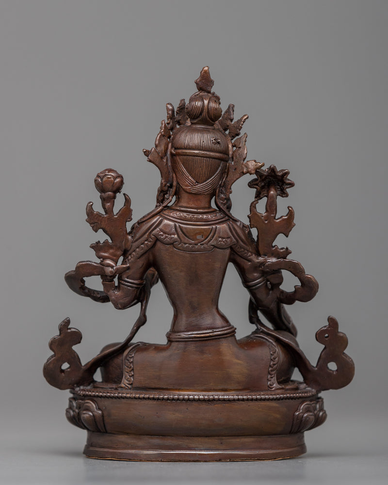 Machine-Made Green Tara Statue | A Compact Oxidized Copper Icon of Active Compassion