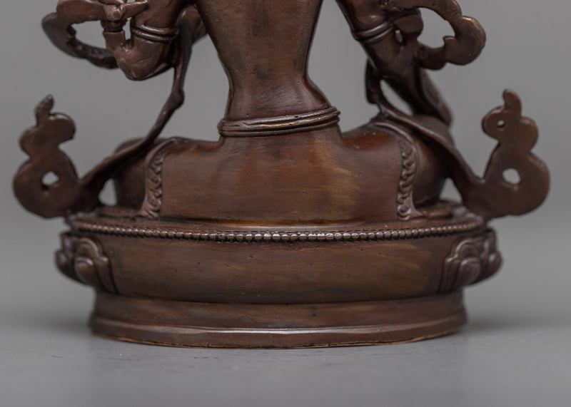 Machine-Made Green Tara Statue | A Compact Oxidized Copper Icon of Active Compassion