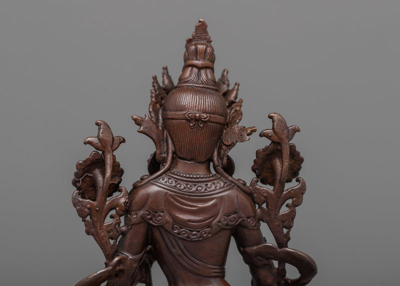 Machine-Made White Tara Statue | A Compact Oxidized Copper Symbol of Healing and Longevity