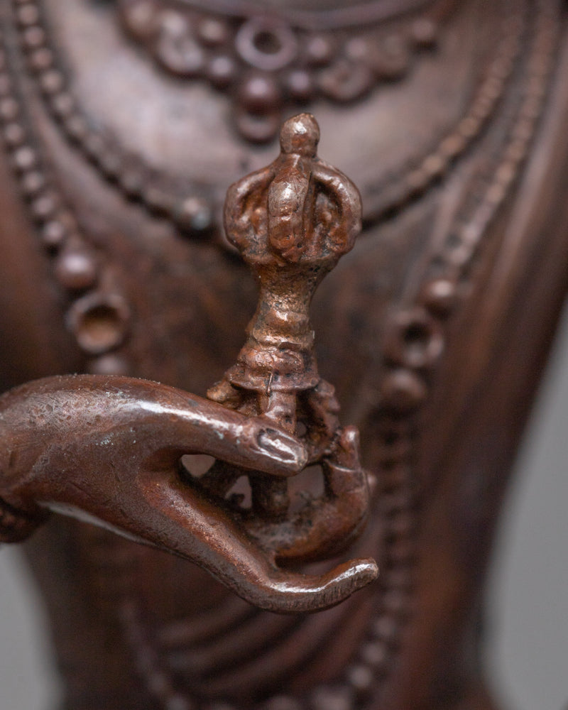 Machine-Made Vajrasattva Statue | A Compact Oxidized Copper Symbol of Purification