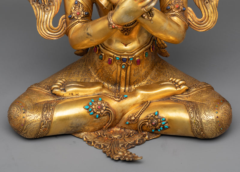 Serene Dorje Chang Statue | Antique Gold Gilded Mastery