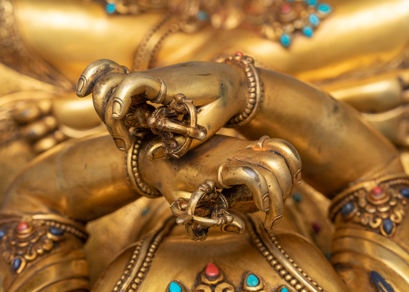 Serene Dorje Chang Statue | Antique Gold Gilded Mastery